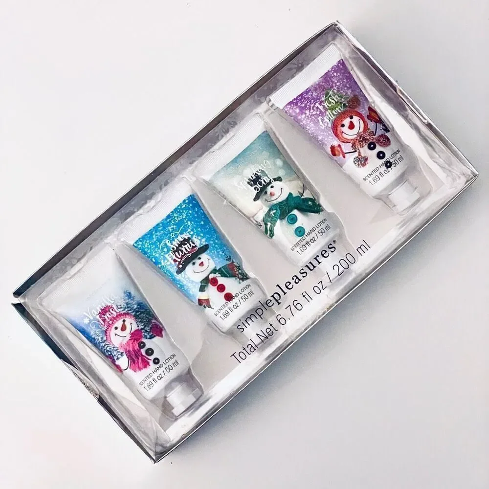 NWT Gift Box Gorgeous 4 Pack simple pleasures Snowman scented hand lotion collec